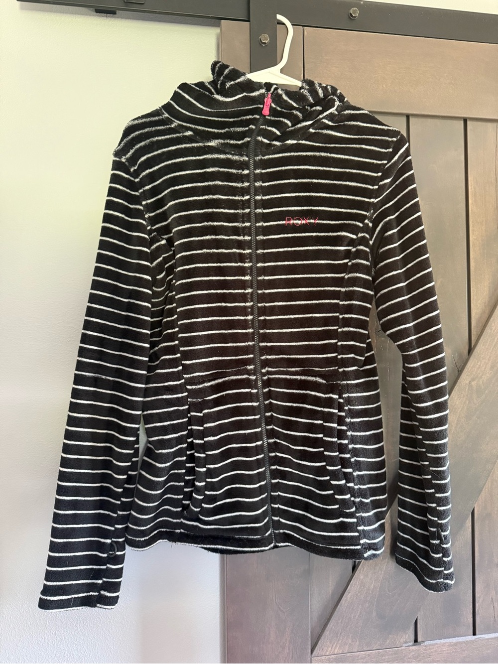 Roxy womens Black & White Striped Hooded Fleece Jacket